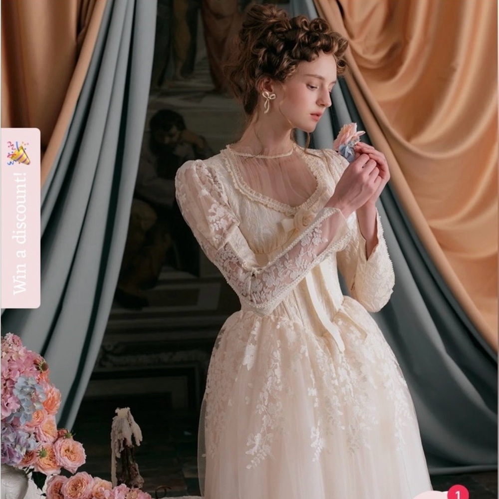 Lacemade 1900s Vintage inspired Midi Lace Bridal Gown costume NWT Size L (6-8) - Picture 6 of 14